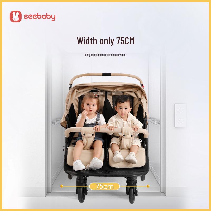 SEEBABY Foldable Sit-Lie Twin Side-by-Side Baby Pushcart
