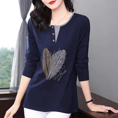 Women's Long Sleeved T-shirt Women's Spring and Autumn Base Shirt Large Size Medium To Long Clothing