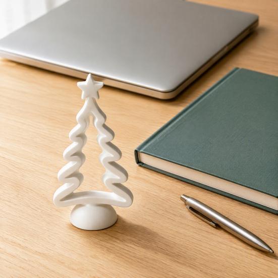 Modern Home Tabletop Decor Hollow Christmas Tree Statue, 3D Printed Star Topper Ornament, Small Window Display Ornament Festive Centerpiece