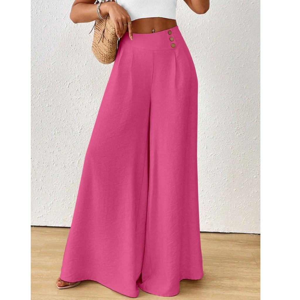Women's Fashion Solid Color Medium Waist Large Leg Wide Leg Pants Long Pants
