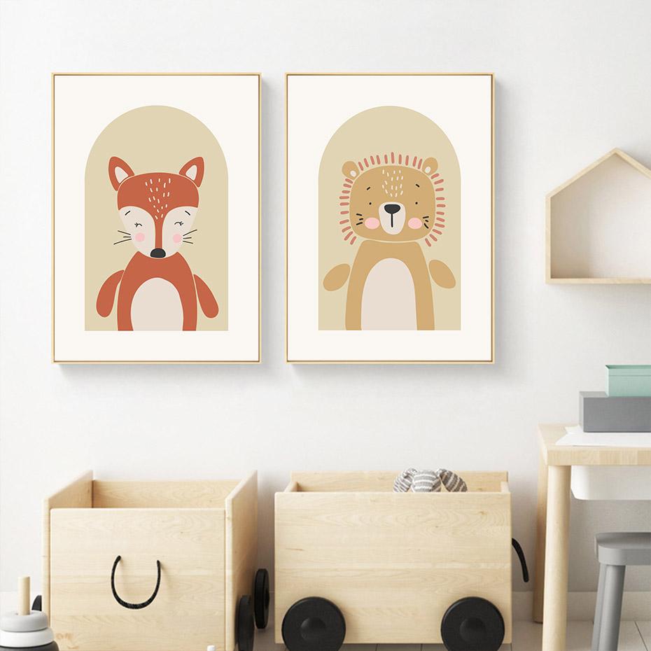 Cartoon Cute Lion Hippo Bear Giraffe Animals Nursery Posters Prints Canvas Painting Wall Art Pictures Baby Room Home Decor