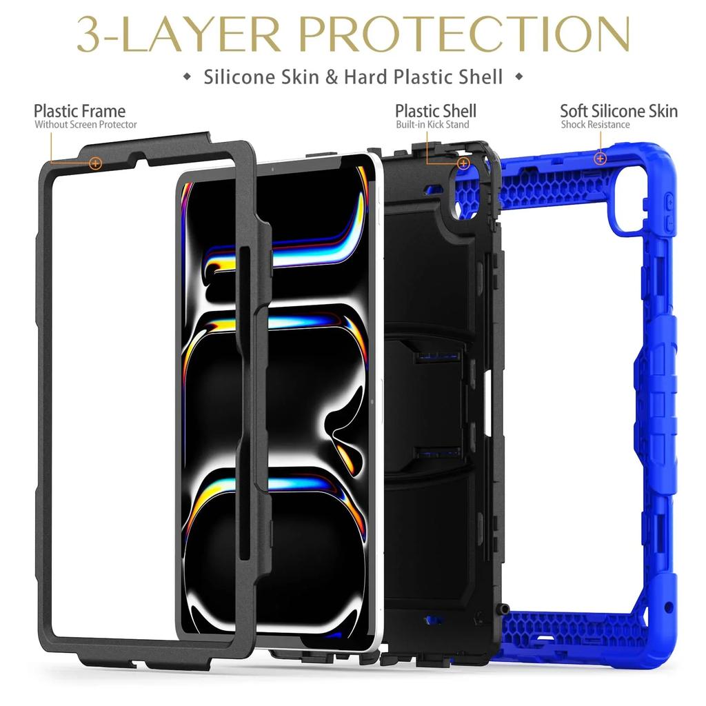 Heavy Duty Cases for Apple iPad Pro 13-inch (M4) 2025 Model A2925, A2926 with Kickstand Function & Lanyard Shockproof Cover