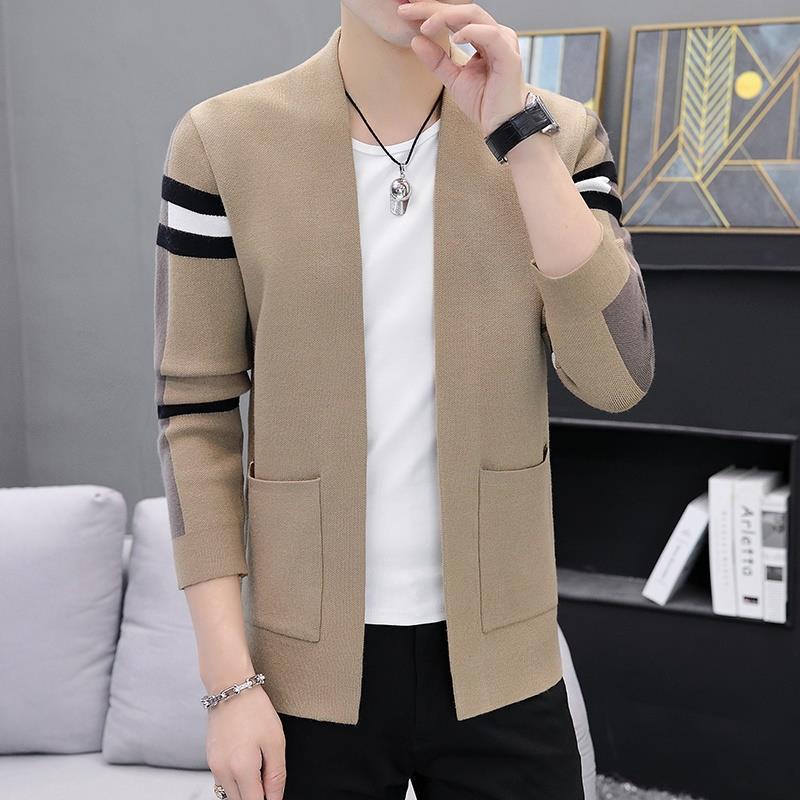 New In Autumn and Winter, Cardigan Sweater Men's Knitted Sweater, Versatile Casual Stripes Trendy and Handsome Men's Top