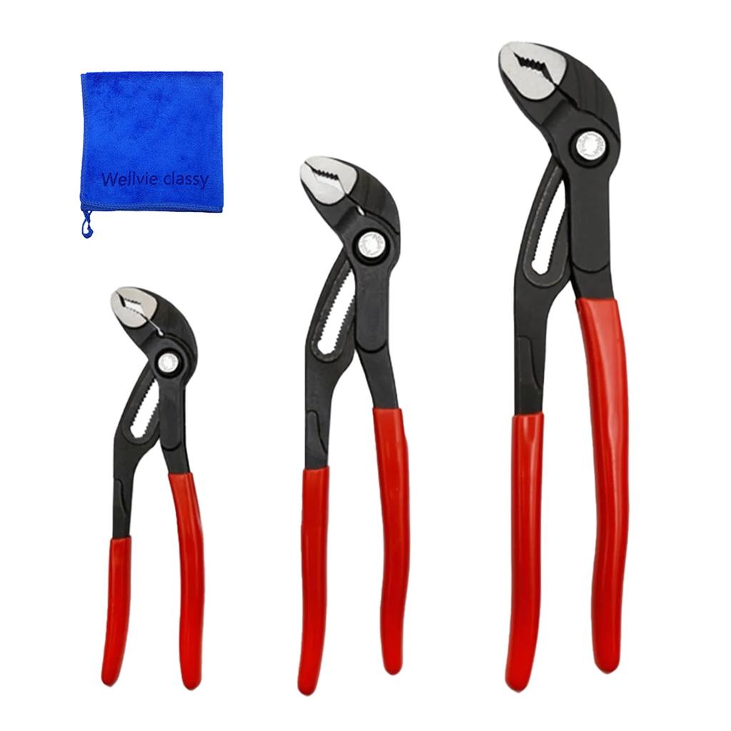 Wellvie Classy Water Pump Quick Push Plumbing with Pliers Wrench Pliers, 3-Piece Set, 180mm, 240mm, 300mm, Release, Button, Adjustable, Tool, Case,