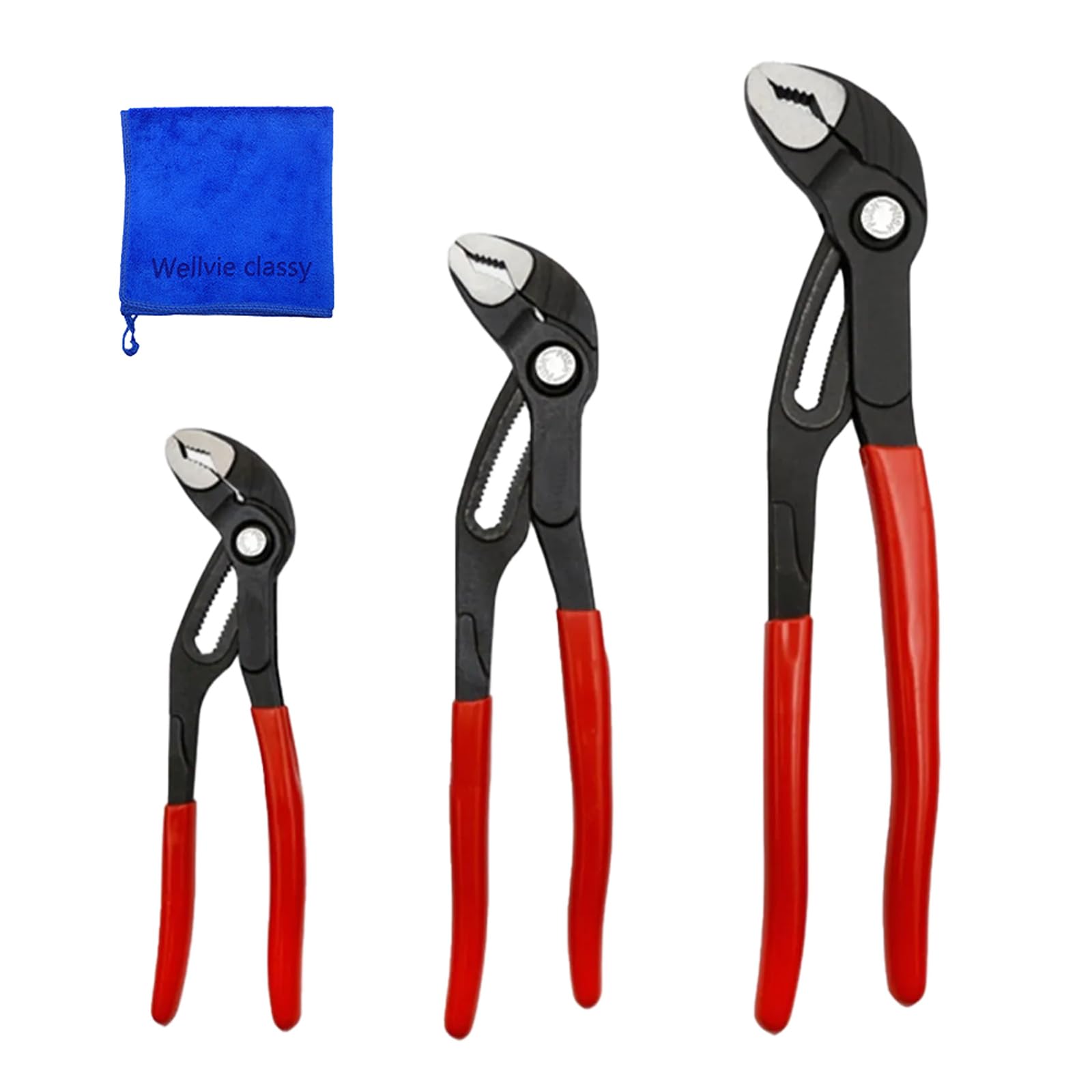 

Wellvie Classy Water Pump Quick Push Plumbing with Pliers Wrench Pliers, 3-Piece Set, 180mm, 240mm, 300mm, Release, Button, Adjustable, Tool, Case,
