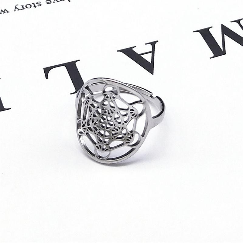 Yoga Flower of Life Adjustable Ring Stainless Steel Women/Men Metatron Amulet Rings Gift Jewelry Joyería de anillos RS02