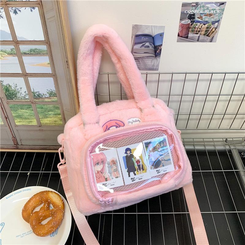 New niche design cute big-eared dog plush shoulder bag cartoon cute transparent bar woman