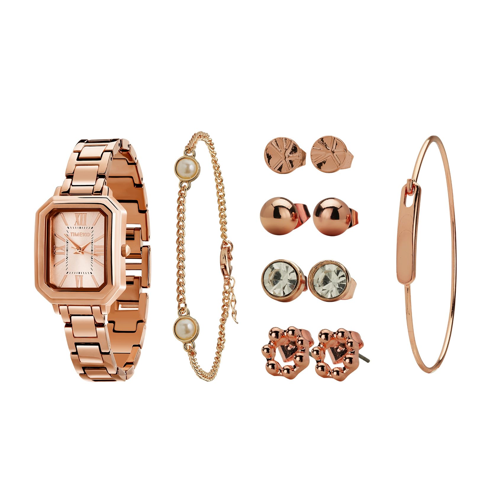 

Подарунковий набір, жіночий браслет і сережки, подарункова упаковка [TIME100] Годинник, (Рожеве золото)