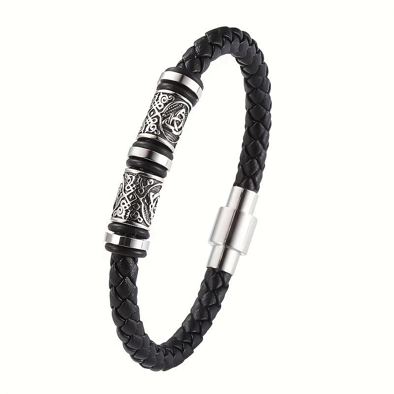 Vintage Viking Style Engraved PU Leather Bracelet Men's Wristband Accessory