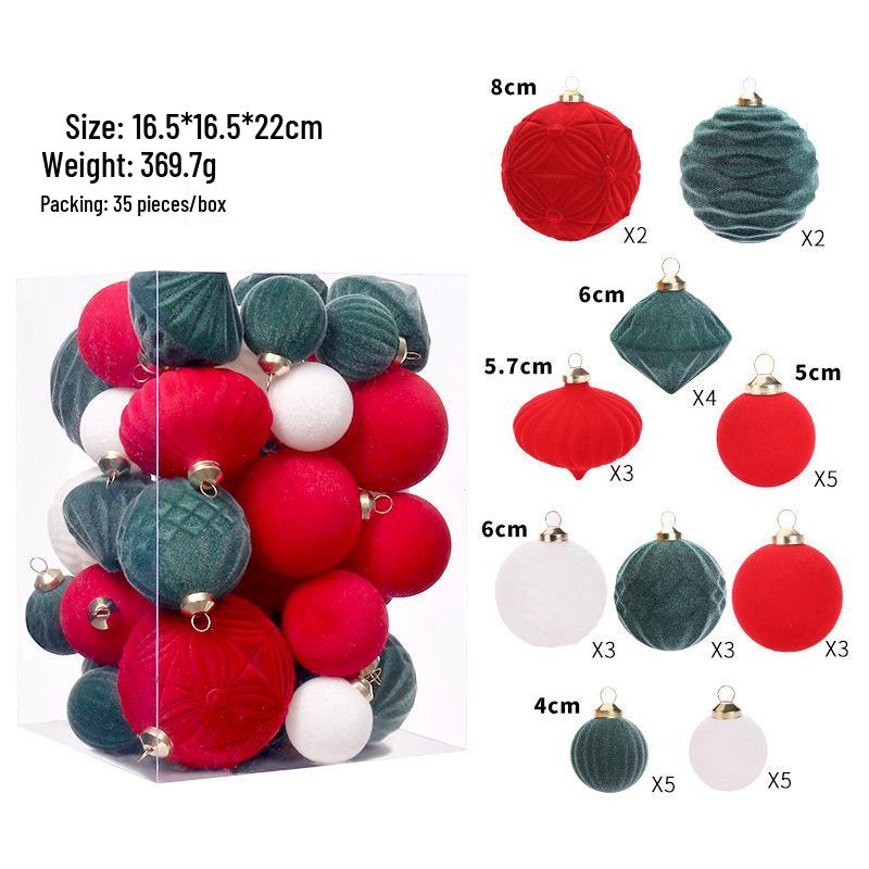 Premium Flocked Christmas Ball Set: 35-Piece Cross-Border Ornament Collection