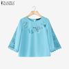 ZANZEA Women Casual Round Neck Loose Print 3/4 Sleeve Blouse