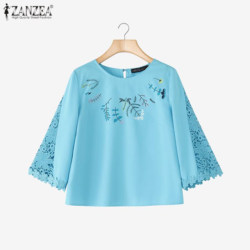 ZANZEA Women Casual Round Neck Loose Print 3/4 Sleeve Blouse