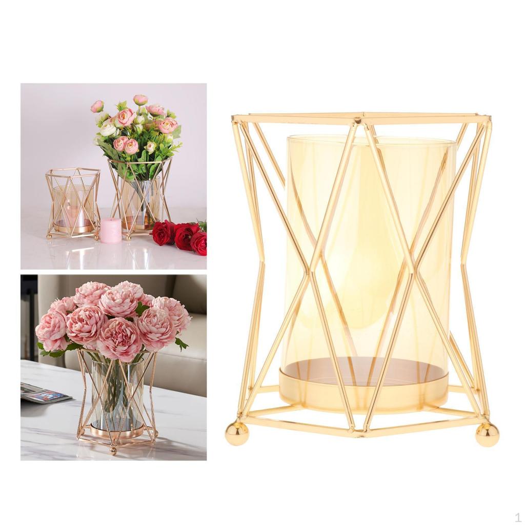 Gold Plate Metal Hollow Candle Holder, Decorative Flower Vase, Tea Stand Candlestick