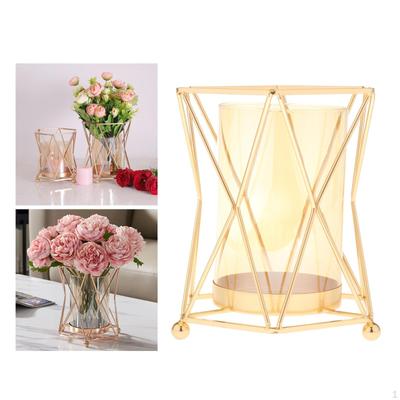 Gold Plate Metal Hollow Candle Holder, Decorative Flower Vase, Tea Stand Candlestick