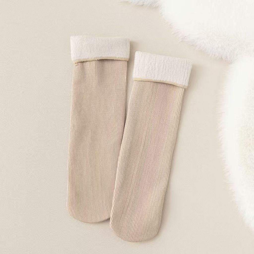 Earth Tone Women's Fleece-Lined Winter Socks - Thick Warm Unisex Floor Socks for Postpartum Home Use
