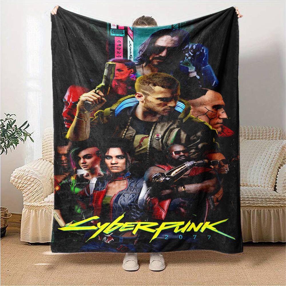 Cyberpunk 2077 Theme Printed Blanket - Perfect for Couch, Bed, Travel & Outdoor Use | Machine Washable, Cozy & Durable.