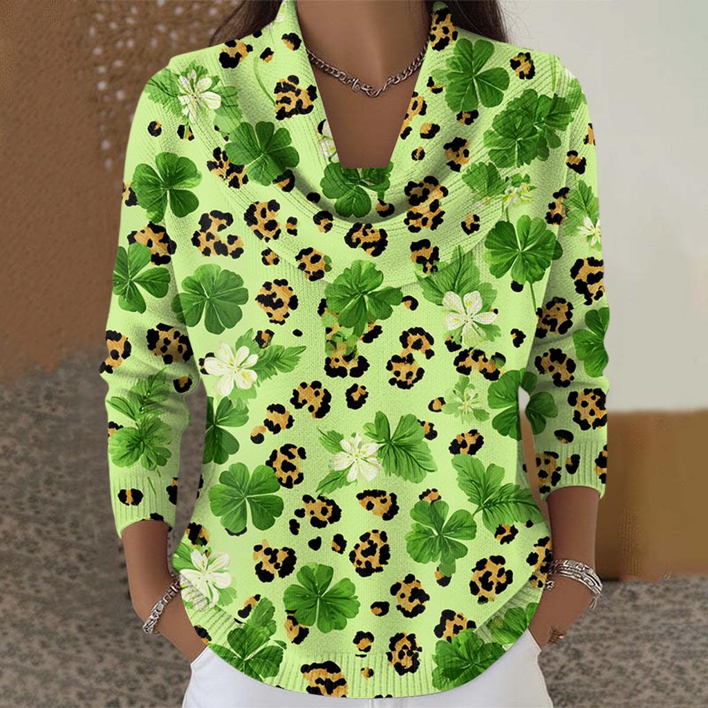 Women's Casual And Fashionable Round Neck Long Sleeved Printed Top Sweater