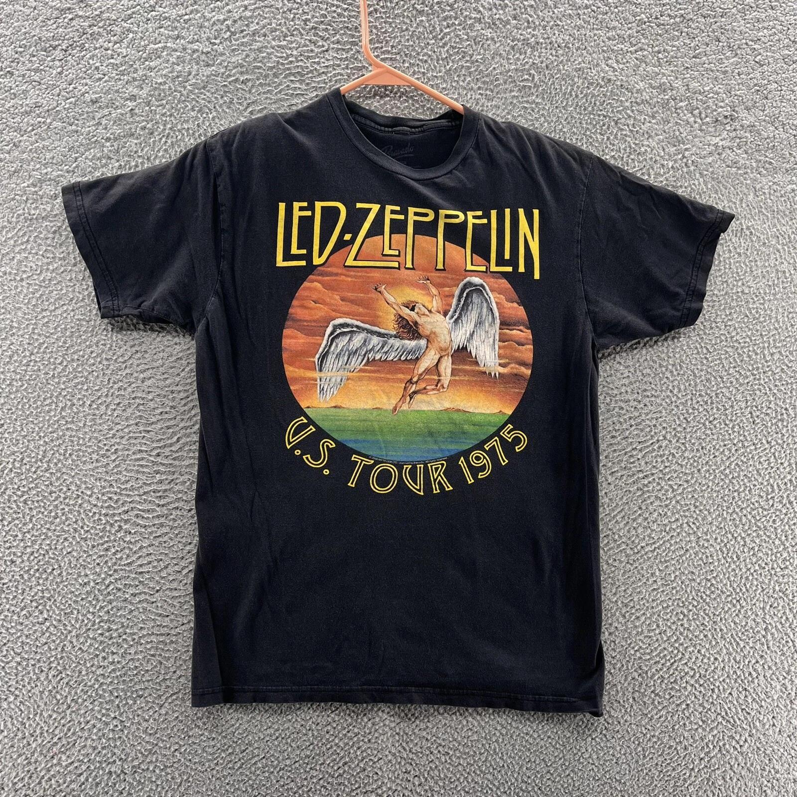Led Zeppelin T Shirt Men Medium Black Graphic Rock Band Music 1975 Tour Concert 4XL