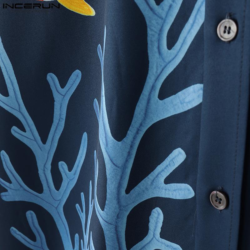 INCERUN Men Lapel Half Sleeve Floral Print Casual Loose Oversized Shirts