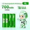 LiitoKala 700mAh AAA Ni-MH Rechargeable Battery for Toys, Shavers, and Combs