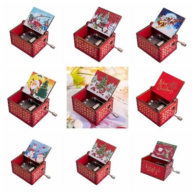 Creative Red Hand-cranked Music Box DIY Painted Music Box Ornaments Hand-cranked Exquisite Santa Claus Wooden Box Friend