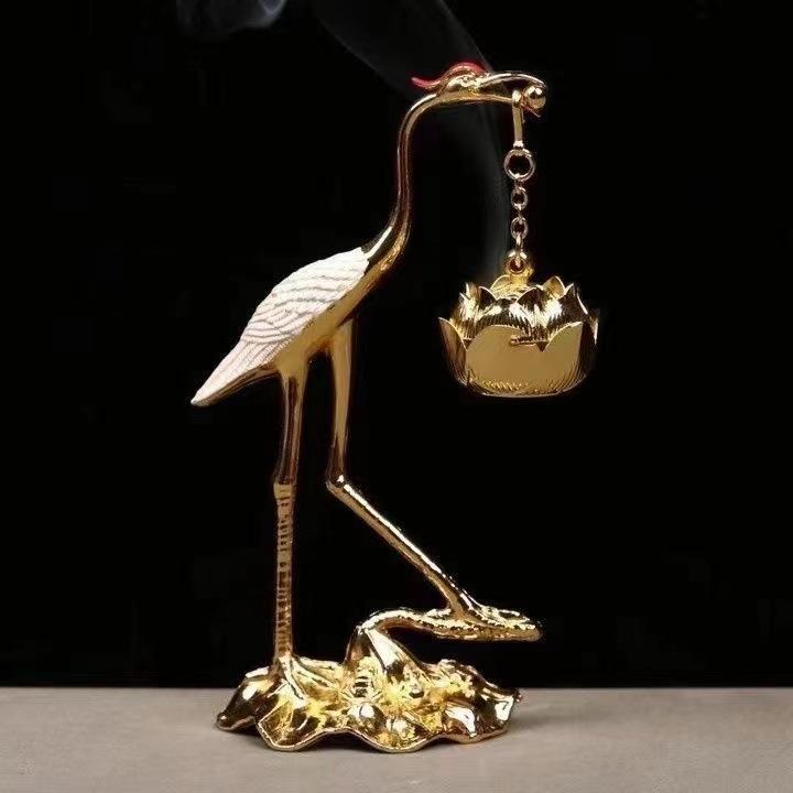 1Pc Elegant Crane Lotus Flower Incense Burner Metal Home Decor with Creative Line Holder