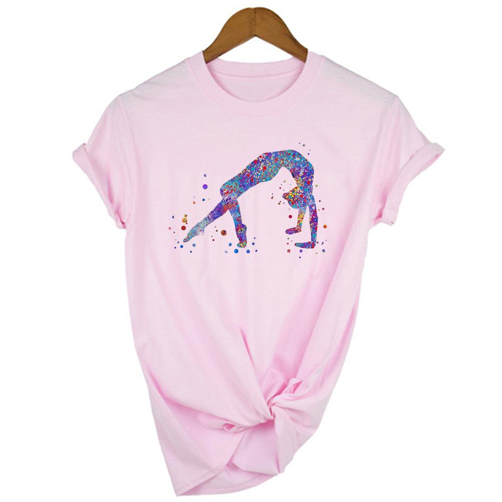 Gymnast Dancer T Shirt Femme Watercolor Gymnastics Art Tshirt Women Summer White Tee Shirt Tops