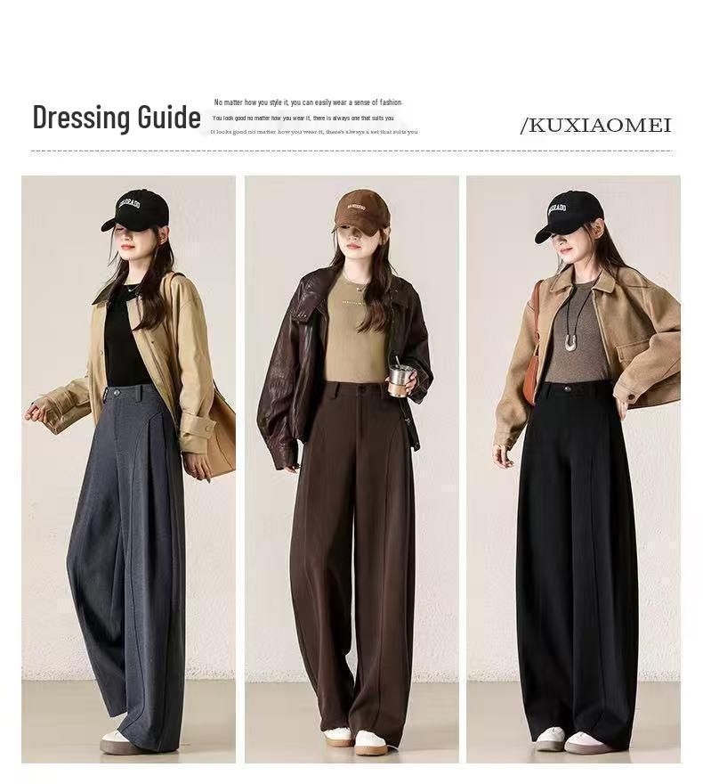 Women's Thick Woolen Bass Pants - Soft, Casual, Loose, Straight-Leg, Slimming, Wide-Leg for Autumn and Winter.