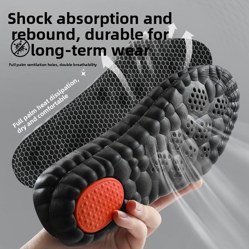 1Pair Graphene 4D PU Shoe Insoles, High‑Elastic Shock Absorbing Cloud Feel Cushion, Breathable Sweat Absorbing Odor Control