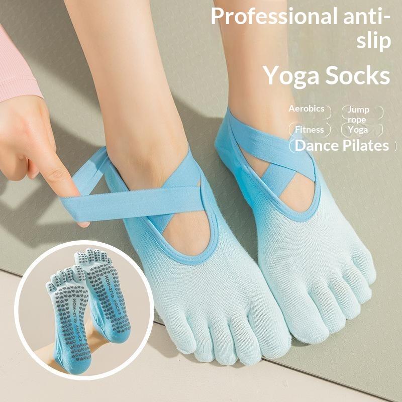 2Pcs Anti Skid Five Finger Yoga Socks Cross Strap Grip Socks for Women Pilates Ballet Home Fitness Training
