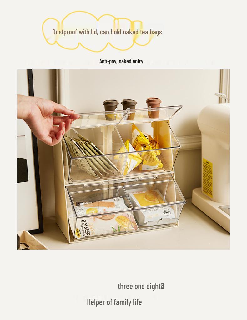 Tea Bag & Lip Glaze Organizer: Dustproof Desktop Storage Box for Office or Pantry