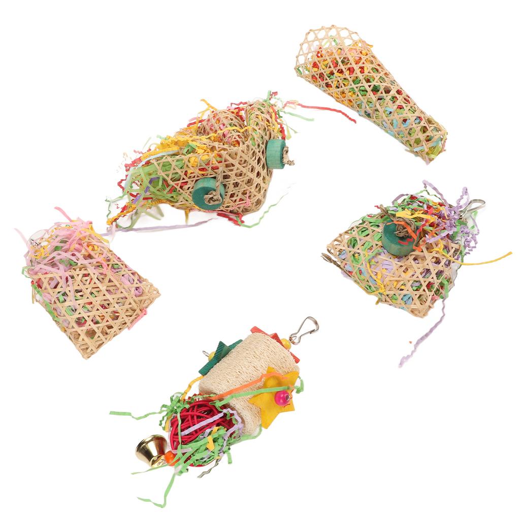 5Pcs Bird Shredder Toys Interesting Safe Hanging Foraging Chewing Toys with Metal Hooks for Travel