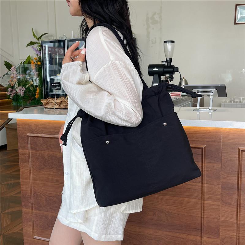Casual Solid Color Large-capacity Textured Tote Bag 2025 New Shoulder Bag Student Casual Cloth Bag Ins Niche Bag