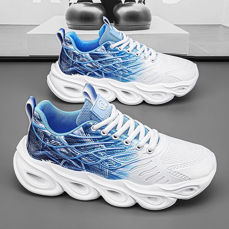 

Men s shoes summer breathable versatile fly-woven mesh sports shoes casual running thick-soled shock absorption heightening little white dad shoes 39 небесно-голубой