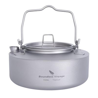 Boundless Voyage Titanium Kettle Kettle 700ml Teapot Made Entirely of Titanium Open Fire Compatible Campfire Outdoor Camping Equipment Kettle (Single