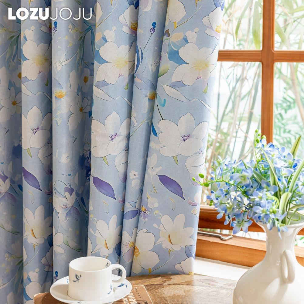1 Stück LOZUJOJU Vorhänge im nordischen Landhausstil, blau bedruckt, mit blickdichten Vorhängen für Schlafzimmer, Wohnzimmer, Balkonfenster zur Heimdekoration