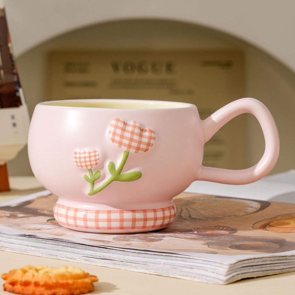 ins style pattern mug with spoon, home office high-value ceramic water cup, birthday gift, cup accompaniment