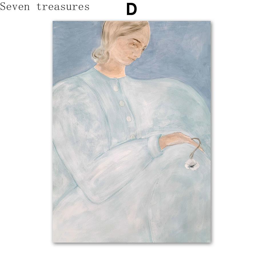 Minimalist Style Abstract Line Curve Think Girl Wall Art Print Canvas, Nordic Poster, Picture for Living Room Decor