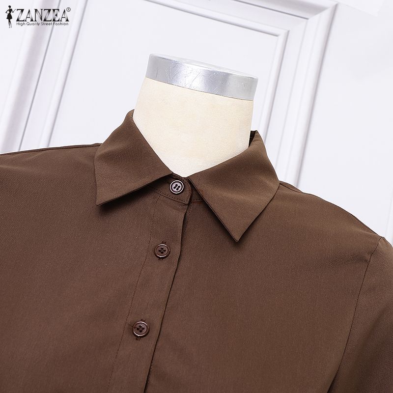 ZANZEA Damen Casual Turn Down Kragen Lose Langarm Shirt Kleid