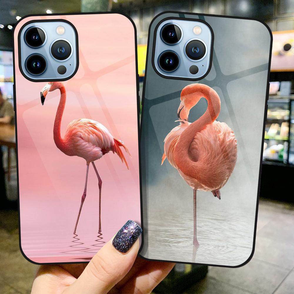 Animal Flamingo Case For Iphone 14 13 11 12 Pro Max Mini Xs Xr X 7 8 6s Plus Se 2022 Tempered Glass Cover Coque Shell Funda