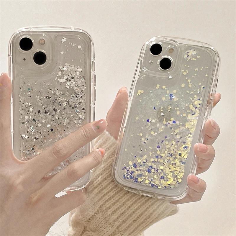 Glitter Fragments Quicksand Case for iPhone 16 15 17 Pro Max Back Cover Anti-fall Airbags Soft Silicone Shell Bumper Phone Funda