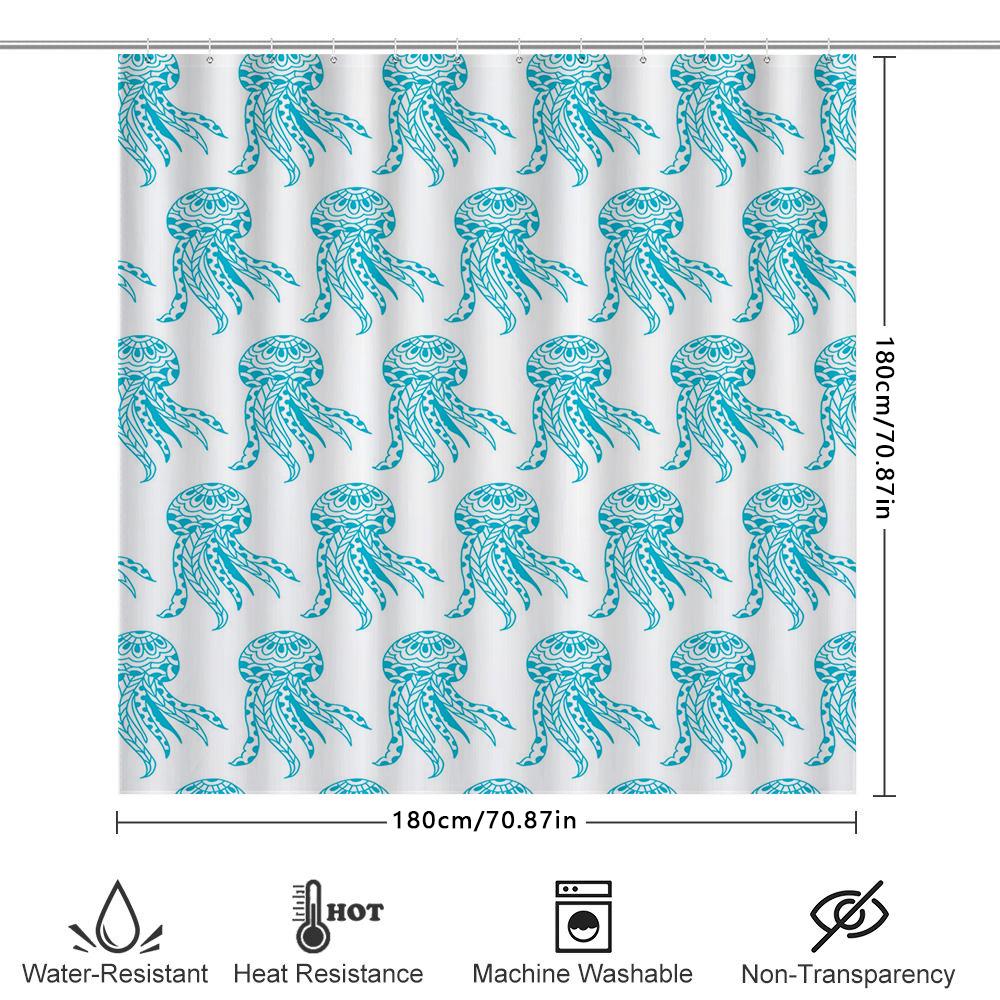 Waterproof Jellyfish Shower Curtain With Turquoise Sea Creatures For An Ocean Inspired Bathroom
