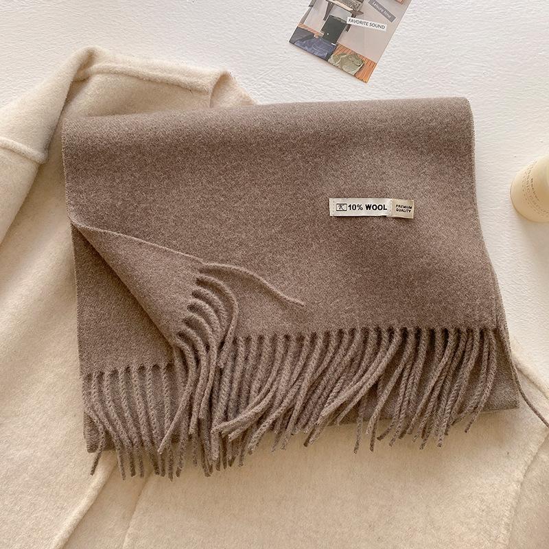 Winter Wool-Blend Scarf For Women Soft Solid Color Tassel Shawl Wrap Thick Warm Blanket Echarpe Bandana Female Scarves