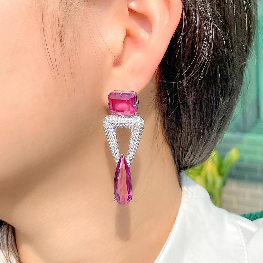 Pin Fashion Jewelry Atmospheric Geometric Triangle Micro-Inlaid Zircon Earrings