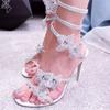 Eilyken Sexy CRYSTAL Flower Thin Heels Banquet Prom Women Sandals Street Style Open Toe Narrow Band Ankle Strap Gladiator Shoes