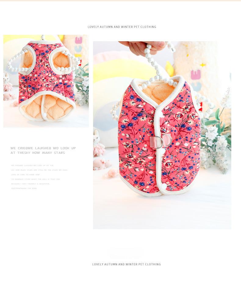 Winter Floral Dog Vest Jacket  Warm Sleeveless Pet Coat for Small Dogs and Cats Chihuahua Yorkie Dachshund