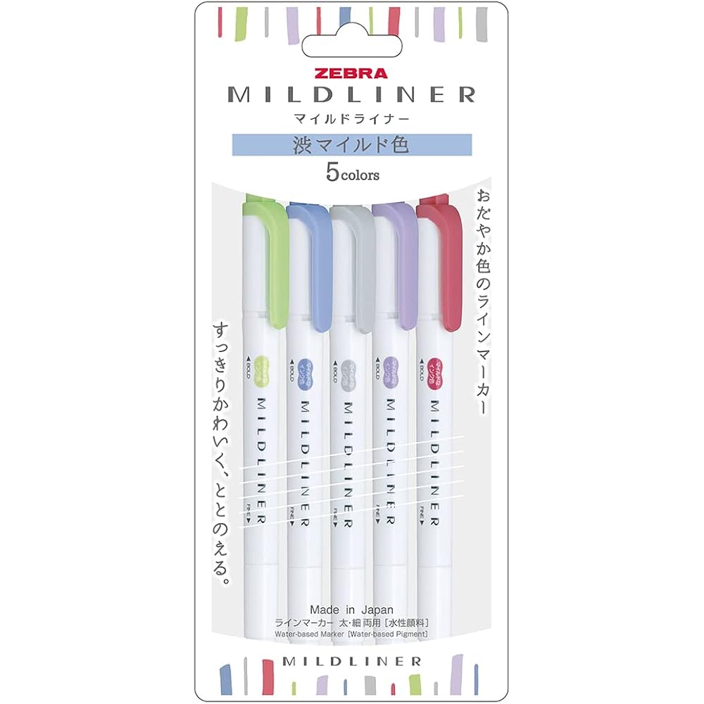 WKT7-5C-NC-N Zebra Highlighter Mild Liner, Astringent Mild Color, NC 5 Colors