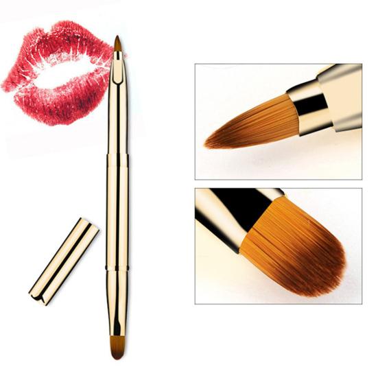 Portable Retractable Double Headed Lip Brush Lipstick Applicator Makeup Tool