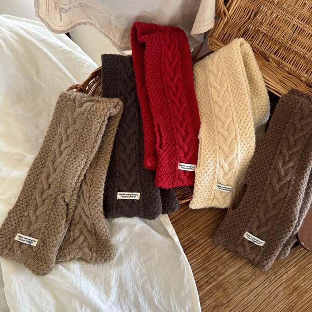 Solid Color Children Knitted Scarf Trendy Winter Cross Muffler Kids Woven Neckerchief  Autumn