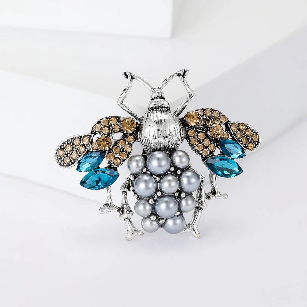 Rhinestone Bee Brooch for Women Unisex Pearl Beetle Pin Enamel Insect Lapel Pin Banquet Party Backpack Gifts Jewelry Accessories